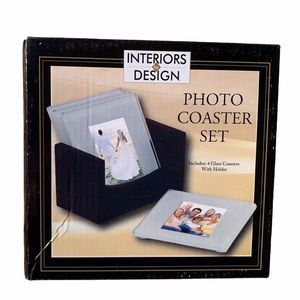New in box Glass Photo coasters with holder